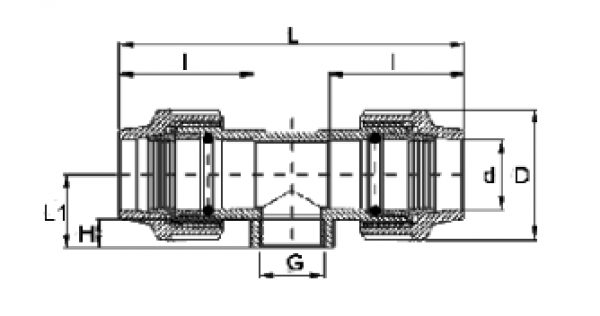 PP 32 x 1 ¼" x 32 T-Stück 90° mit Innengewinde am Mittelstutzen